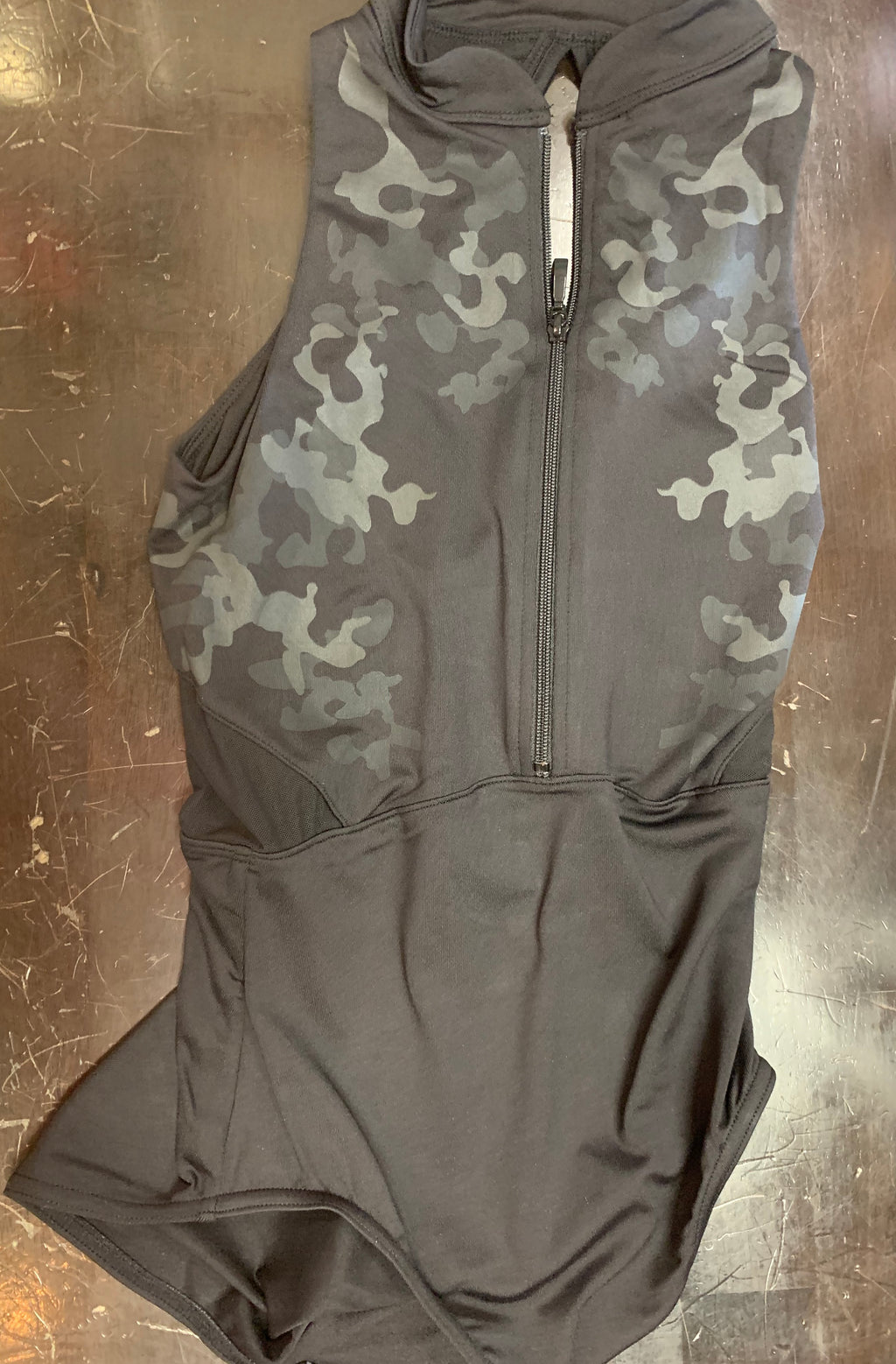 Bloch Women's Black Zipper Camo Print Front Halter Leo